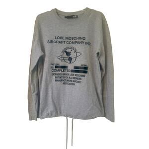 Love Moschino Aircraft Print Shirt Mens L Gray Long Sleeve Sweatshirt Pullover